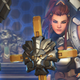 a character in blizzard holding a shield gun